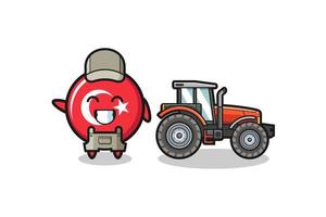 das Maskottchen der Türkei-Flagge, das neben einem Traktor steht vektor