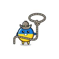 der ukraine flag cowboy mit lasso seil vektor