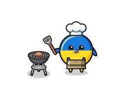 ukrainska flaggan grillkock med en grill vektor