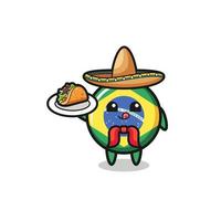 brasilien flagge mexikanisches kochmaskottchen mit einem taco vektor