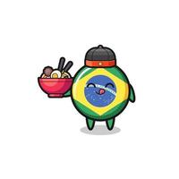 Brasilien-Flagge als chinesisches Kochmaskottchen, das eine Nudelschüssel hält vektor