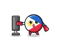 filippinernas flagga boxare tecknad gör träning med boxningssäck vektor