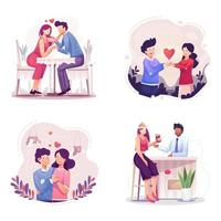 Valentinstag-Konzept. romantisches Abendessen mit Paaren. vektor
