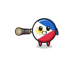 Philippinen-Flaggen-Maskottchen mit Taschenlampe vektor
