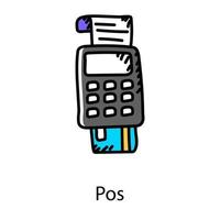 Rechnungs- und Kartenlesemaschine, bekannt als Pos-Terminal-Vektor im Doodle-Design vektor