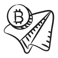 Vektor des Bitcoin-Papierflugzeug-Bitcoin-Flugsymbolkonzepts