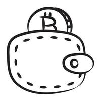 en bitcoin-plånboksikon i handritningsdesign vektor