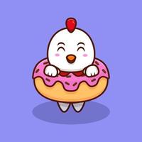Süßes Huhn in Donut-Cartoon-Symbolillustration. vektor
