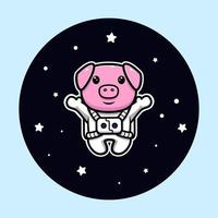 Süßer Schwein-Astronaut, der auf Weltraum-Maskottchen-Charakter schwimmt. Tiersymbolillustration vektor