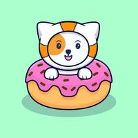 Süße Astronautenkatze in Donuts Cartoon-Vektor-Symbol-Illustration. flacher Cartoon-Stil vektor