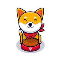 söt shiba inu hund äter mat tecknad ikon illustration vektor