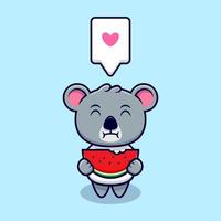 Süßer Koala, der Wassermelone-Maskottchen-Cartoon-Vektor-Illustration isst. vektor