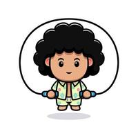 süße Afro-Junge-Maskottchen-Cartoon-Symbol. Kawaii-Maskottchen-Charakterillustration für Aufkleber, Poster, Animationen, Kinderbücher oder andere digitale und gedruckte Produkte vektor