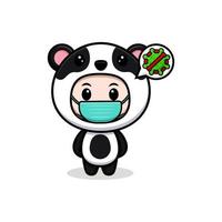 süßer Junge mit Panda-Kostüm. Tierkostüm-Charakter-Cartoon-Illustration für Aufkleber, Poster, Animationen, Kinderbücher oder andere digitale und gedruckte Produkte vektor