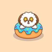 Süßes Shih-Tzu-Welpen-Popup von Donut-Cartoon-Symbolillustration vektor