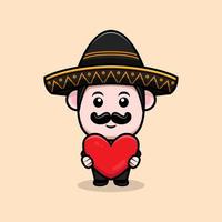 süße mexikanische Mariachi-Maskottchen-Cartoon-Symbol. Kawaii-Maskottchen-Charakterillustration für Aufkleber, Poster, Animationen, Kinderbücher oder andere digitale und gedruckte Produkte vektor