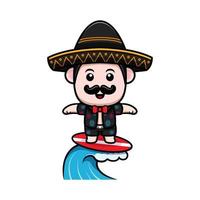 söt mexikansk mariachi maskot tecknad ikon. kawaii maskot karaktärsillustration för klistermärke, affisch, animation, barnbok eller annan digital och tryckt produkt vektor