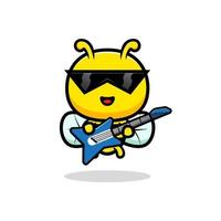 design av söta honungsbi som spelar gitarr. djurmaskot karaktär vektor