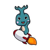 Design eines süßen Hornkäfer-Charakters, der mit einer Rakete zum Mond reitet vektor