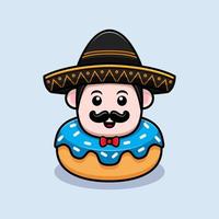 süße mexikanische Mariachi-Maskottchen-Cartoon-Symbol. Kawaii-Maskottchen-Charakterillustration für Aufkleber, Poster, Animationen, Kinderbücher oder andere digitale und gedruckte Produkte vektor
