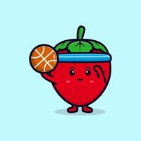 Süßes Erdbeer-Charakter-Cartoon-Maskottchen. Kawaii-Maskottchen-Charakterillustration für Aufkleber, Poster, Animationen, Kinderbücher oder andere digitale und gedruckte Produkte vektor