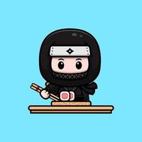 niedliche Ninja-Maskottchen-Cartoon-Symbol. Kawaii-Maskottchen-Charakterillustration für Aufkleber, Poster, Animationen, Kinderbücher oder andere digitale und gedruckte Produkte vektor