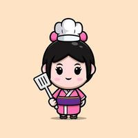 süßes Mädchen mit Kimono-Maskottchen-Cartoon-Symbol. Kawaii-Maskottchen-Charakterillustration für Aufkleber, Poster, Animationen, Kinderbücher oder andere digitale und gedruckte Produkte vektor