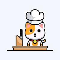 söt katt kock redo att laga mat tecknad maskot vektor