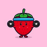 Süßes Erdbeer-Charakter-Cartoon-Maskottchen. Kawaii-Maskottchen-Charakterillustration für Aufkleber, Poster, Animationen, Kinderbücher oder andere digitale und gedruckte Produkte vektor