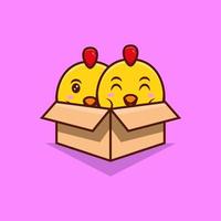 süße hühner in einer kartonkarikatur-ikonenillustration vektor
