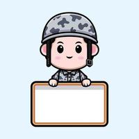 söt armé maskot tecknad ikon. kawaii maskot karaktärsillustration för klistermärke, affisch, animation, barnbok eller annan digital och tryckt produkt vektor