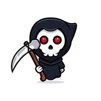 grim reaper som håller lie. söt maskot illustration vektor