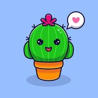 süßer Kaktus, der sich glücklich fühlt. flache Karikaturikonenillustration vektor