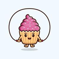 süßes Cupcake-Charakter-Cartoon-Maskottchen. Kawaii-Maskottchen-Charakterillustration für Aufkleber, Poster, Animationen, Kinderbücher oder andere digitale und gedruckte Produkte vektor