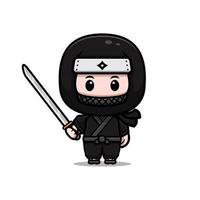 niedliche Ninja-Maskottchen-Cartoon-Symbol. Kawaii-Maskottchen-Charakterillustration für Aufkleber, Poster, Animationen, Kinderbücher oder andere digitale und gedruckte Produkte vektor