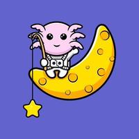 söt oxolotl astronaut fånga stjärna seriefigur vektor