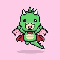 niedliche Baby-Drachen-Maskottchen-Cartoon-Symbol. Kawaii-Maskottchen-Charakterillustration für Aufkleber, Poster, Animationen, Kinderbücher oder andere digitale und gedruckte Produkte vektor