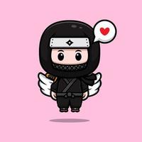 söt ninja maskot tecknad ikon. kawaii maskot karaktärsillustration för klistermärke, affisch, animation, barnbok eller annan digital och tryckt produkt vektor