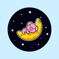 söt gris som sover på månen maskot karaktär. djur ikon illustration vektor