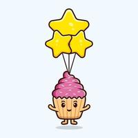 süßes Cupcake-Charakter-Cartoon-Maskottchen. Kawaii-Maskottchen-Charakterillustration für Aufkleber, Poster, Animationen, Kinderbücher oder andere digitale und gedruckte Produkte vektor