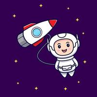 Süßer Astronaut, der im Weltraum-Cartoon-Vektor-Icon-Illustration schwebt. flacher Cartoon-Stil vektor