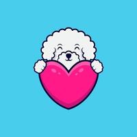süßer Bichon Frise Hund mit rosa Herzkarikatur-Symbolillustration vektor