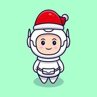 Süßer Astronaut mit Weihnachtsmütze Cartoon Vektor Icon Illustration. flacher Cartoon-Stil