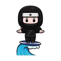 söt ninja maskot tecknad ikon. kawaii maskot karaktärsillustration för klistermärke, affisch, animation, barnbok eller annan digital och tryckt produkt vektor
