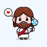 süße Jesus Christus Maskottchen Cartoon-Symbol. Kawaii-Maskottchen-Charakterillustration für Aufkleber, Poster, Animationen, Kinderbücher oder andere digitale und gedruckte Produkte vektor