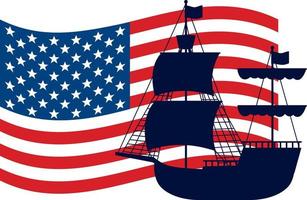 Christopher Columbus Schiffssilhouette mit Flagge der Vereinigten Staaten vektor