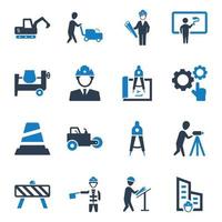 Bauarbeiter und Bauarbeiter Icons Set blaue Serie