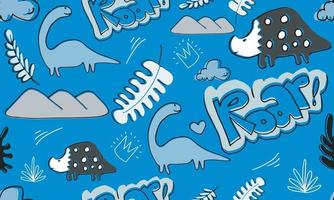 kindisches nahtloses muster mit handgezeichneten lustigen dinosauriern für stoff, textil. vektor