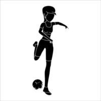 kvinnlig fotbollsspelare karaktär siluett på vit bakgrund. vektor
