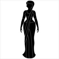 Indische Frauen in stehender Pose mit Saree-Charakter-Silhouette auf weißem Hintergrund. vektor